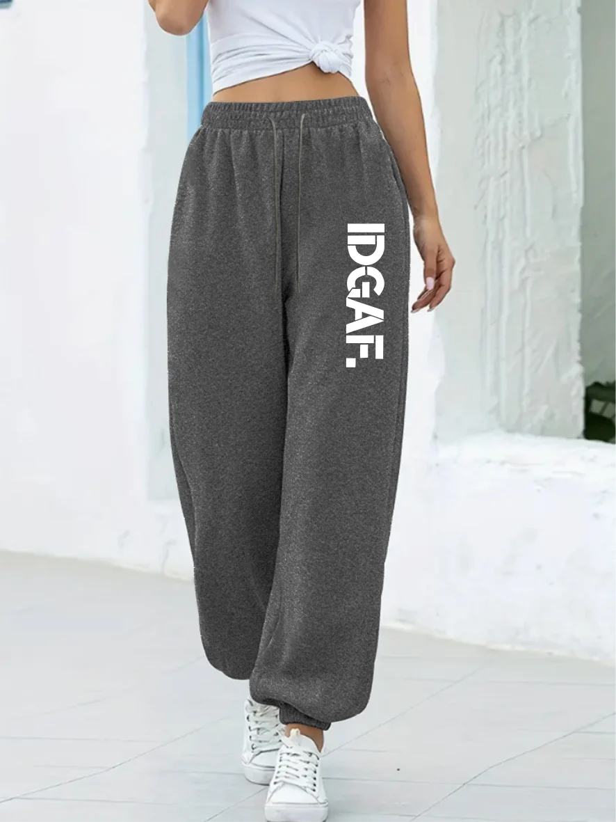 2024 Summer New Street Fashion Women's Casual Sports Pants Personalized Design Letter IDGAF Pattern Printed Drawstring Pants