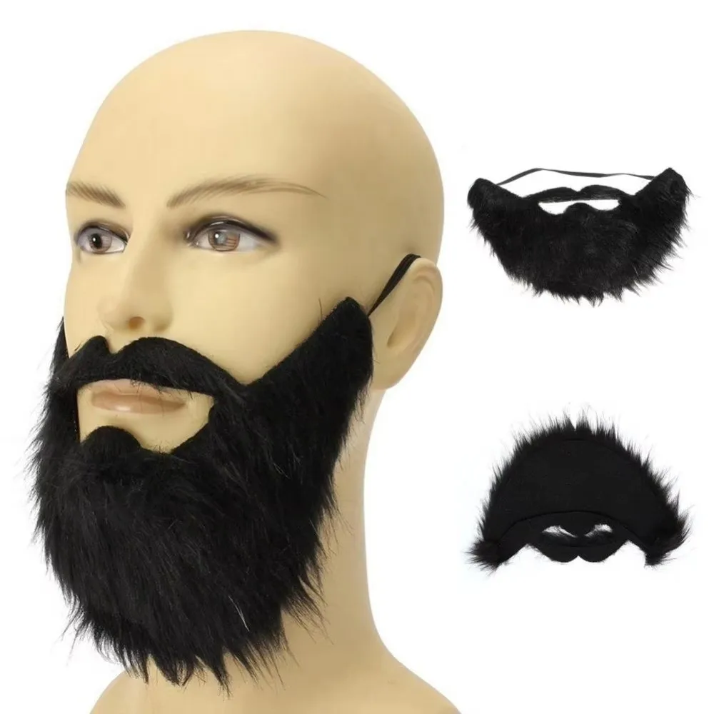 Synthetic Fiber Fake Beard Mustache Soft Hair Elastic Band Facial Hair Props Dress Up Black/Brown/White Costume Beard