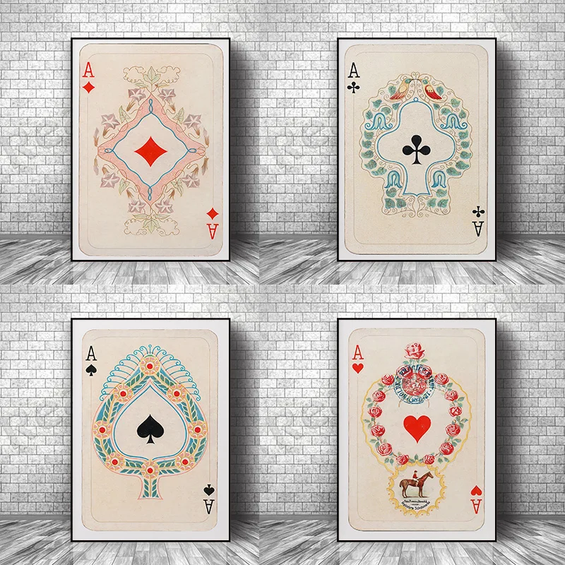 Trendy Retro Lucky You Colorful Ace Playing Card Poster Canvas Painting Wall Art Pictures for Living Room Bedroom Home Decor