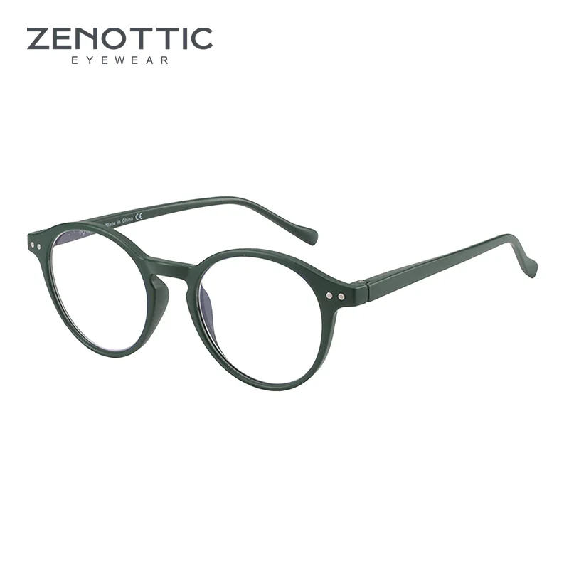 

ZENOTTIC Round Anti Blue Light Blocking Reading Glasses Readers Fashion Green Frame Eyeglasses Women Men Diopter 0 to 4.0