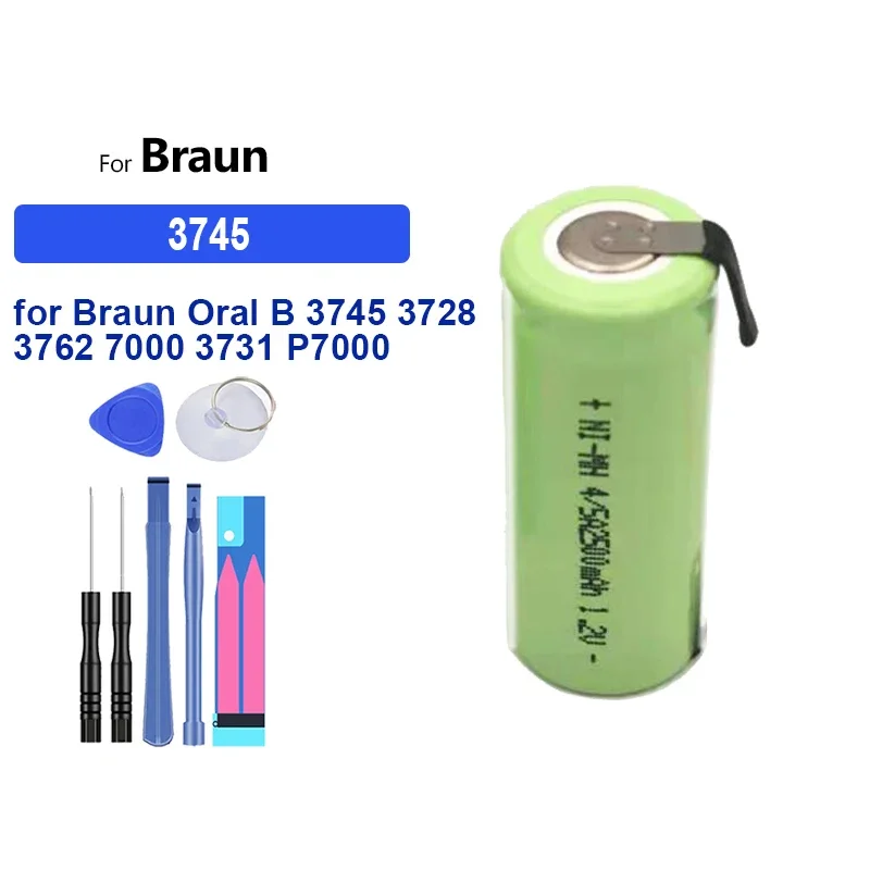 Replacement Battery for Braun Oral B 3745 3728 3762 7000 3731 P7000 D25 D28 Electric Toothbrush 1.2V 42mm X 17mm