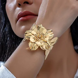 DIEZI Personalized Punk Flower Leaves Cuff Bracelets Bangles For Women Vintage Gold Color Metal Bangle Punk New Gift Jewelry
