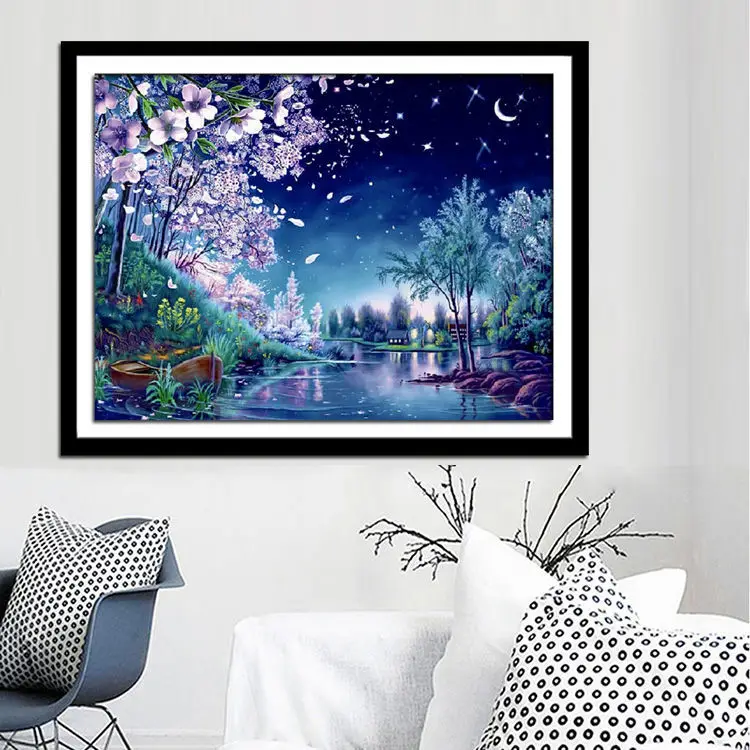 

Pure handmade cross stitch finished cherry blossom starry sky living room, dining room, bedroom, small new full embroidered