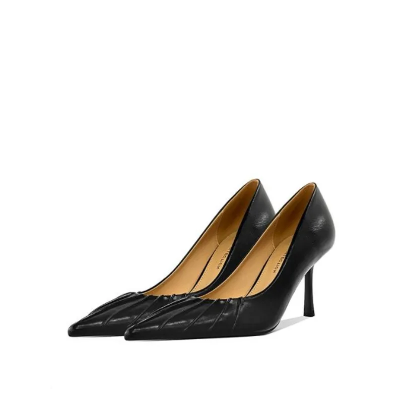 

Genuine Leather Women Heels Luxury Brand Pumps Pointed Toe Shallow Office High Heels Fashion Elegant Party Ladies Prom Shoes