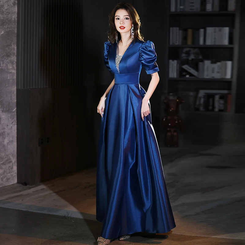 Royal Blue Evening Dresses Long Elegant V-Neck A-Line Floor-Length Women Formal Occasion Gowns For Wedding Party