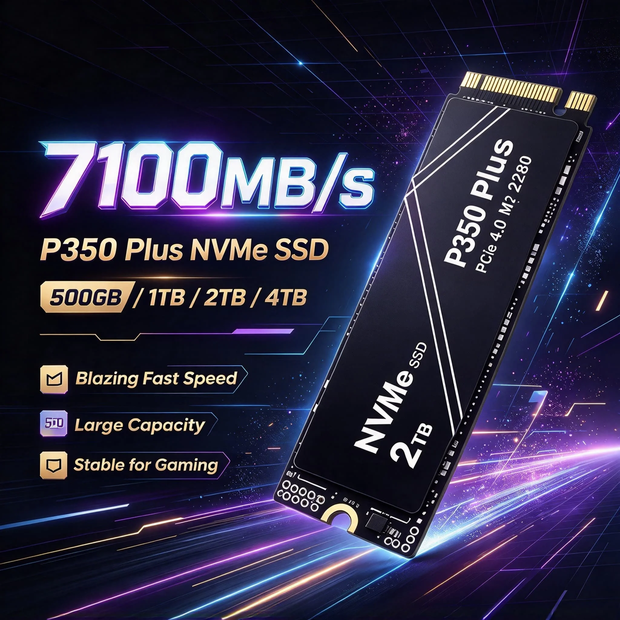 P350 Plus NVMe SSD 7100MB/s PCIe 4.0 M.2 2280 Internal Drive 2X Speed Boost 500GB 1TB 2TB 4TB Laptop Desktop PC Ultra Plus