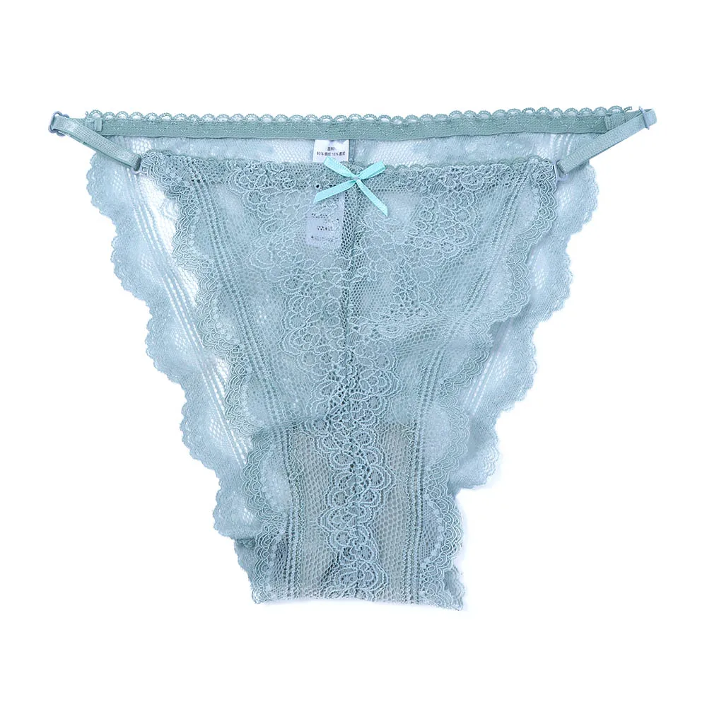 

Soft Transparent Sexy Low Waist G-String Embroidered Lace Panties Intimates Thong for Women Mini Bow Underpants