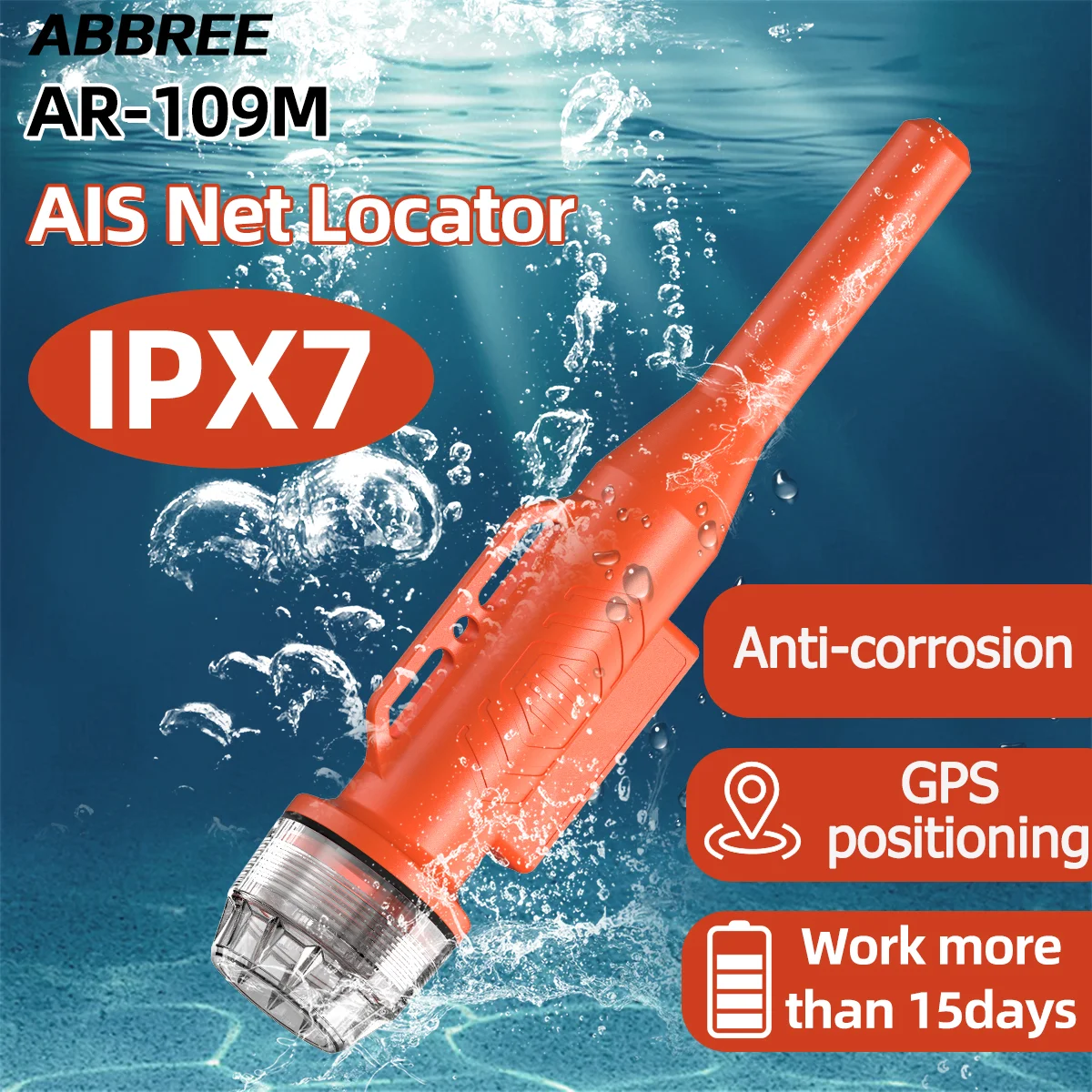 ABBREE AR-109M  Net Locator Waterproof Floating Fast Receiving GPS Positioning 15 Days Standby Buoy Tracker Boat Fishing Accesso