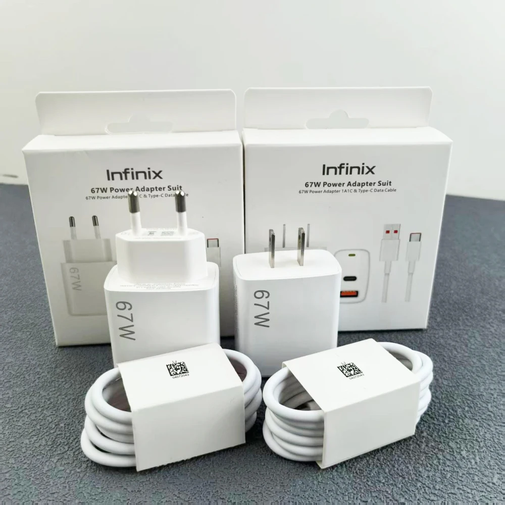 Infinix 67W Charger EU/US Fast Charge PD/QC 3.0 2 Ports Quick Charge For Infinix Hot Note 60 50 40 Pro 50i 40i &6A Type C Cable