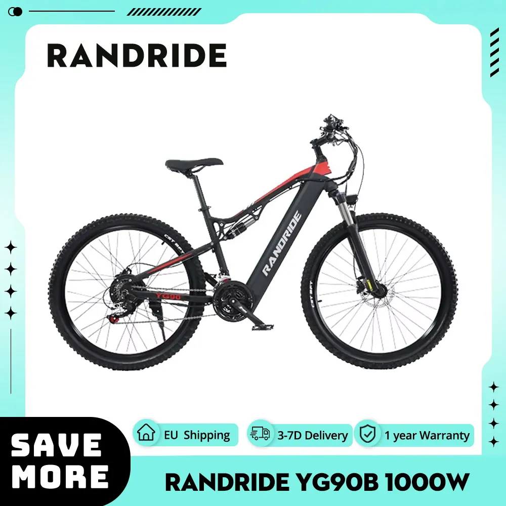 RANDRIDE YG90B Electric Bike 1000W 45km/h Max Speed 48V 17Ah 70-90KM Max Range 27.5'' CST Tires 120kg Load Hydraulic Disc Brake