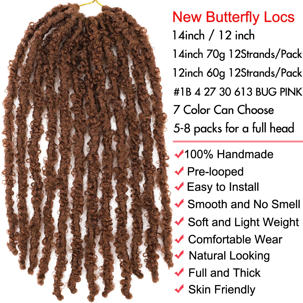 Butterfly Locs Crochet Hair 12 inch Handmade Butterfly Soft Locs Crochet Hair Extensions Synthetic Braiding Hair 12Strands/pack