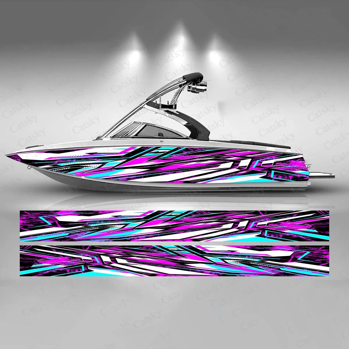 Purple Gradient Stripe Colorful Boat Sticker Fashion Custom Fish Boat-Sticker Vinyl Waterproof Boat Wrap Graphic Boat Wrap Decal