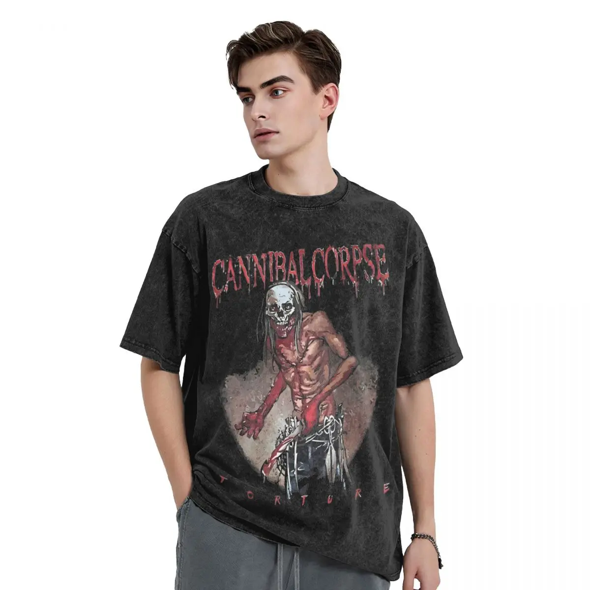 Cannibal Corpse Torture T Shirt Washed Oversize T-Shirt Death Metal Novelty for Men Women Tops Streetwear Printed Tees