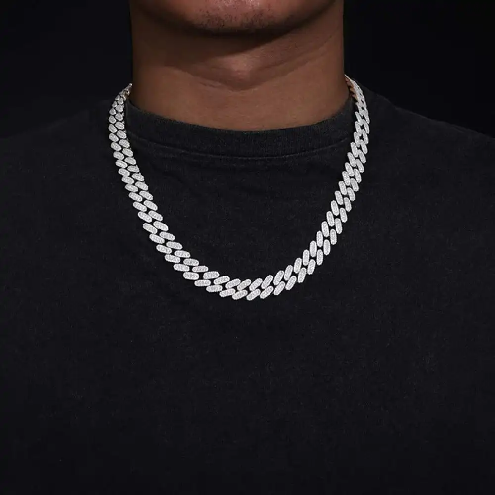 Colorless .Tishya Diamond Moissanite Cuban Link Chain Iced Out Hip Hop Sterling Silver Gold Plated Stylish Necklaces for Men