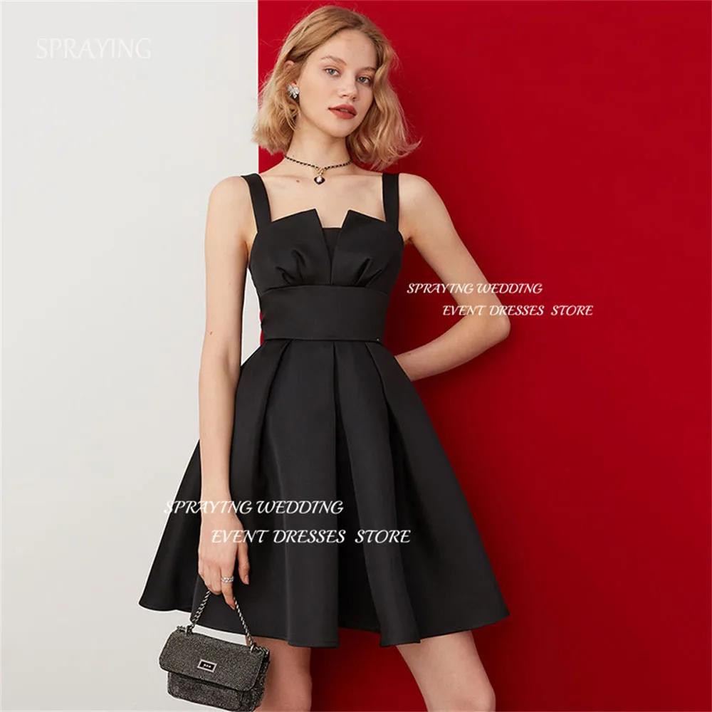 

SPRAYING Black Mini Sexy Cocktail Party Dresses Straps Matte Satin Short Event Dress Evening Formal Event Gowns Robe de soiree