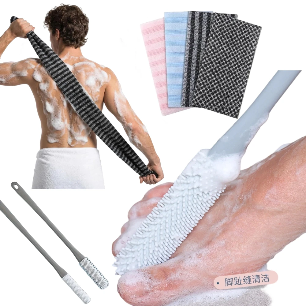 2pcs Long Handle Toe Brush Foot Scrubber Shower Foot Cleaner Dead Skin Exfoliator Portable Elderly Foot Care Bath Tool