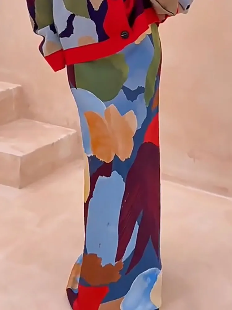 

Модная облегающая полуюбка с принтом, осень-зима, эластичная юбка на талии, элегантная темпераментная женская длинная юбка