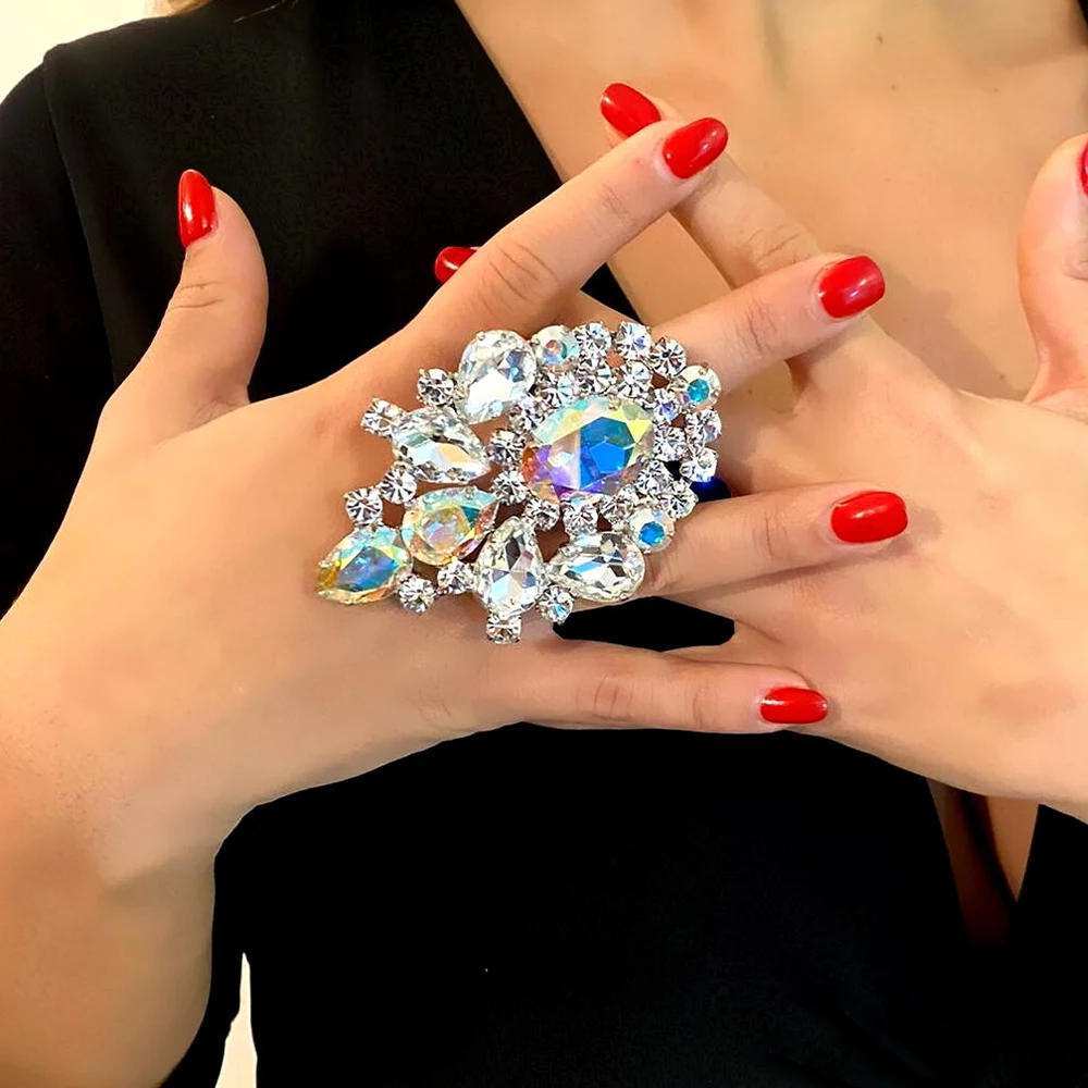 Stonefans Exaggerated Rhinestone Rings High Quality Large for Women Party Gift 2023 Aesthetic Oversize Drag Queen Accessories