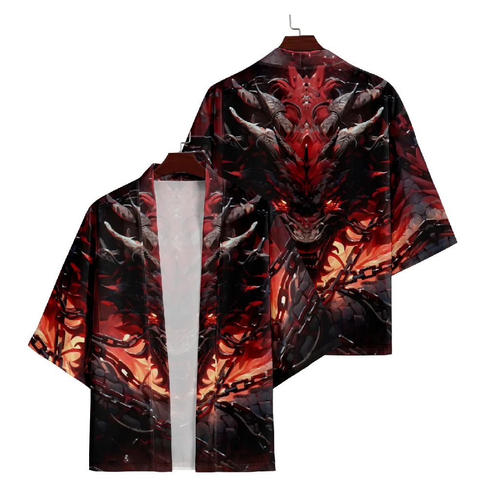 

Japanese Style Anime Print Traditional Kimono Men Yukata Cardigan Shirts Cosplay Haori Oversized Streetwear Tops