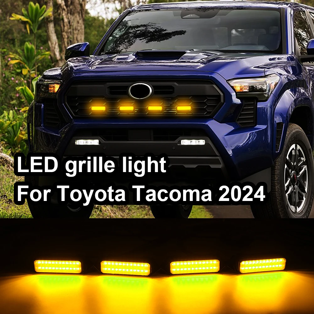 

4LED Grill Light For Toyota Tacoma 2024 Car Center Daytime Running DRL Yellow White Front Grill Light Accessories