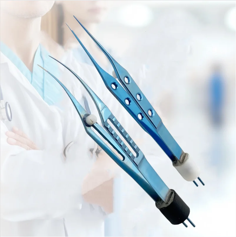 Straight /Curved Bipolar Titanium Eyelid Forceps Ophthalmic Microsurgical Tweezers Eye Surgery