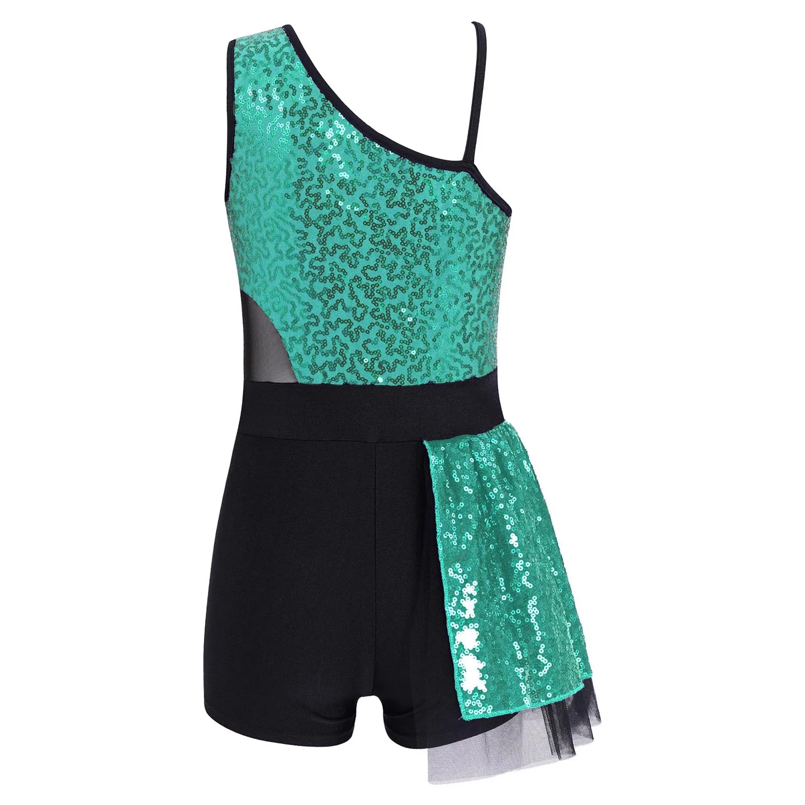 Kid Girls Sequins Ballet Dance Leotard Sports Gymnastics Workout Bodysuit Choldren Mesh Patchwork Jumpsuit Romper Dance Costumes