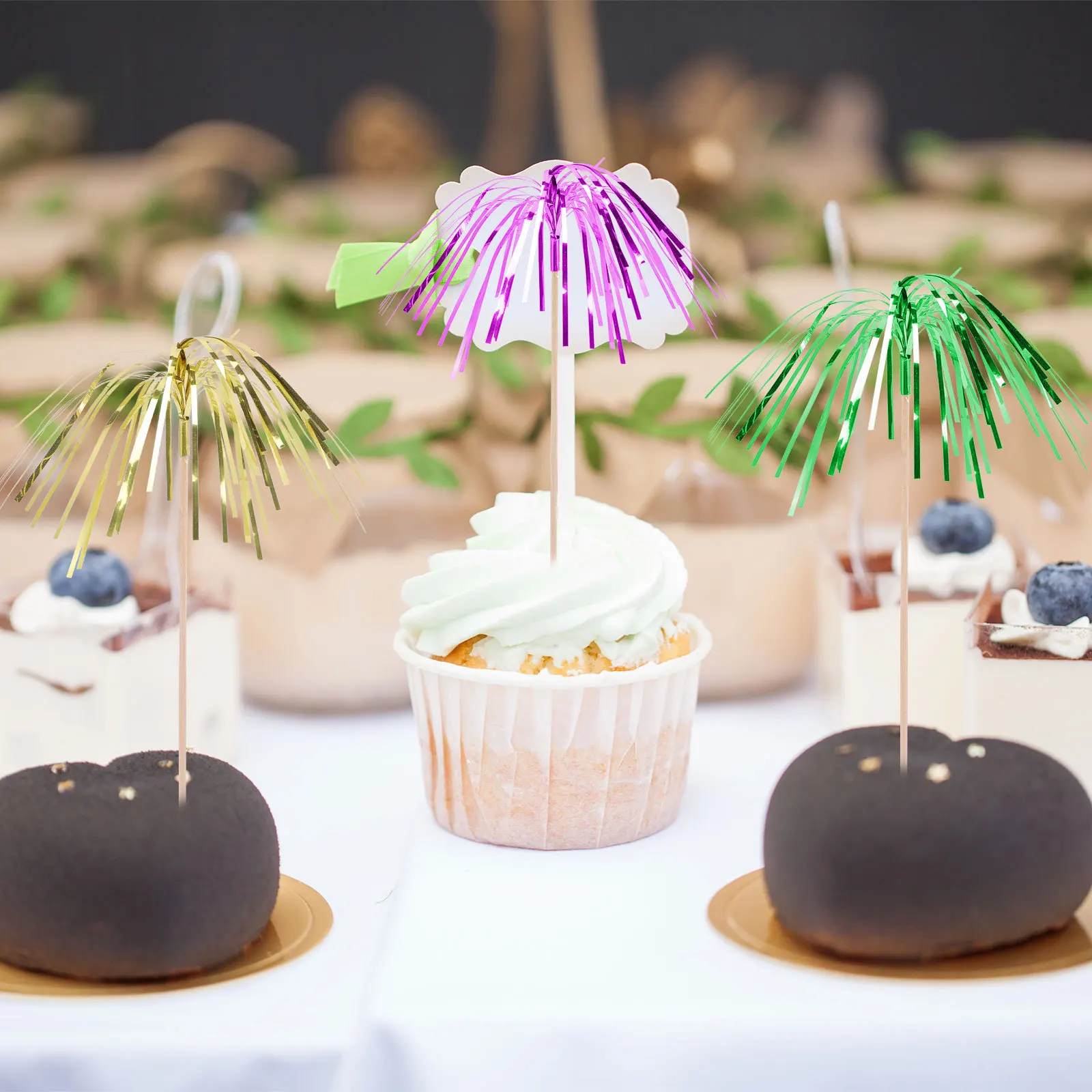

100Pcs Firework Cake Topper Colorful Cocktail Picks Party Dessert Cupcake Muffin Decorative Insert Toppers Cake Topper