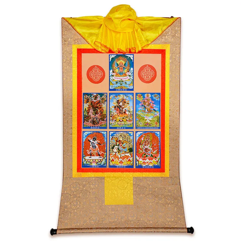 Handmade Double-layered Thangka Nyingma Three Main Deities Portrait Wall Three-color Framing Exquisite Thangka Hang Picture Home