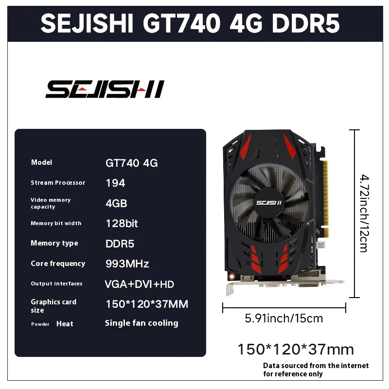 SEJISHI AMD GT740 4G D5 Gaming Graphics Card GDDR5 128Bit 4G DP AMD Radeon GPU GT 740 placa de video Diy Gaming Computer