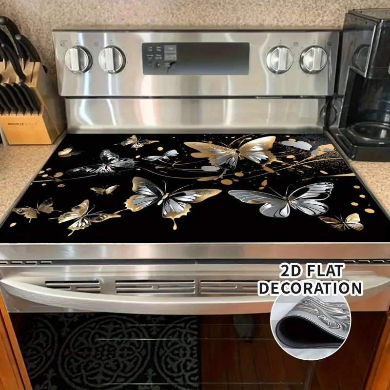 

VIKAMA Luxury Gold Butterfly Stove Top Cover Mat, Anti Slip Heat Resistant Waterproof Ceramic Stove Protector Decor Pad