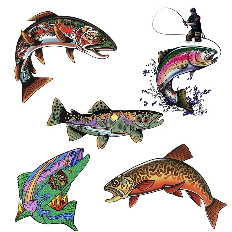 

J512# Cartoon Snake River Mountain Trout Sticker Car Bumper Window Decals Fishing Art Waterproof CarStickers