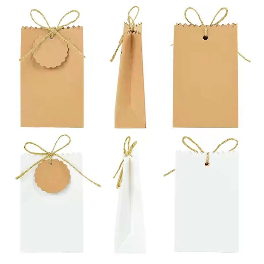 10/20/30 stücke Retro Kraft Papier DIY Geschenk Tasche Weiß Braun Cookie Hochzeit Gunsten Candy Box Lebensmittel verpackung Tasche Mit Seil Geburtstag Deco – Detail 7