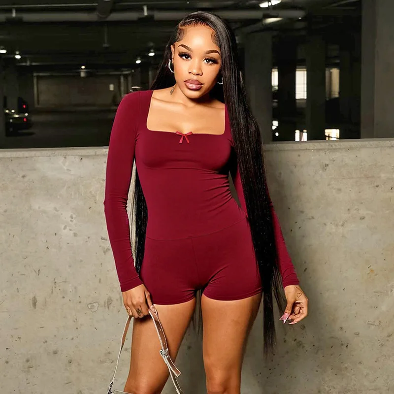 Set di abbigliamento sportivo attillato da donna con colletto quadrato Top lungo Sve e nodo orts Casual Autumn Faion