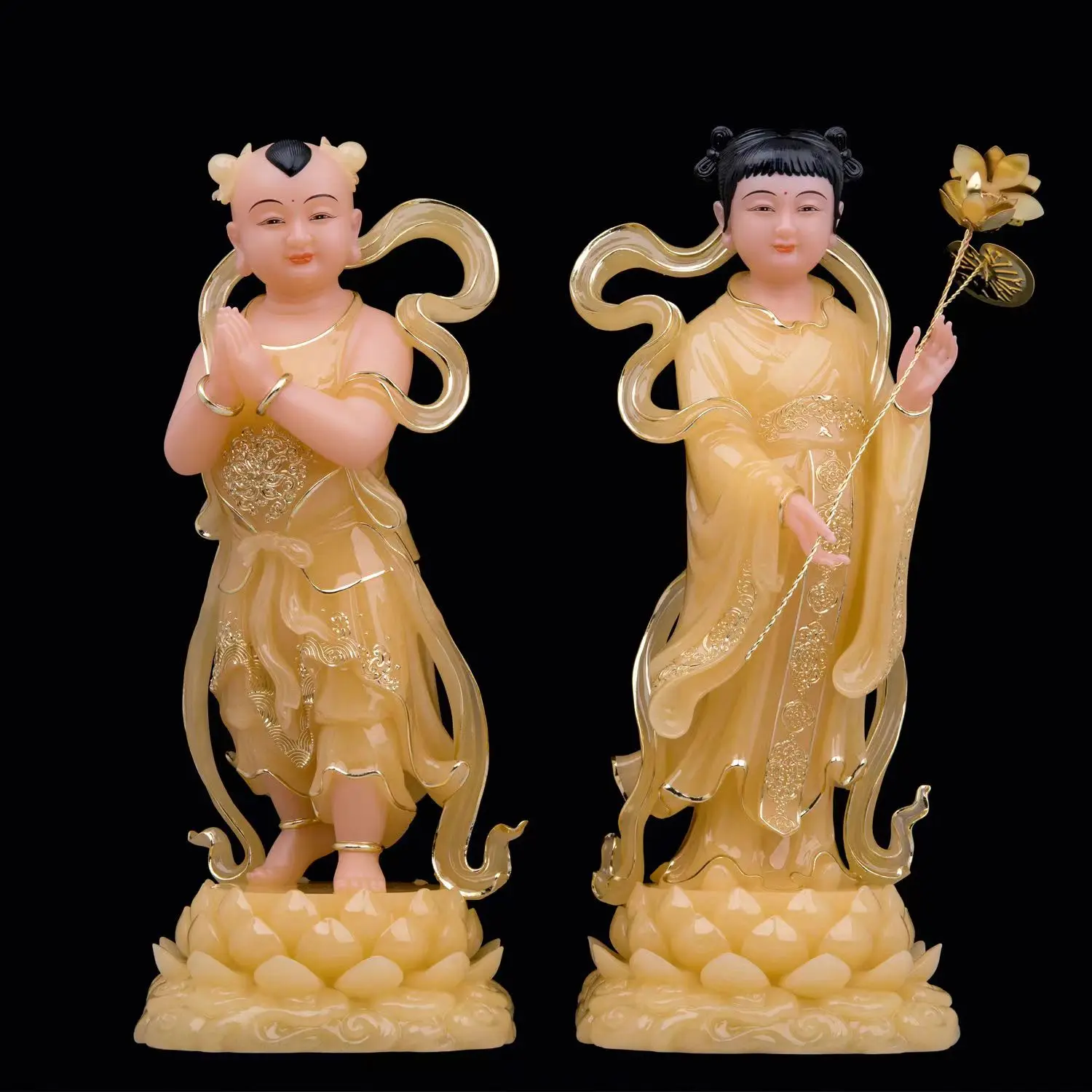 Imagem -06 - Mármore Branco Golden Boy Jade Estátua Deusa Dragon Girl Buddha Estátua Boa Riqueza Guanyin Pingente Casa Artigos Artesanato