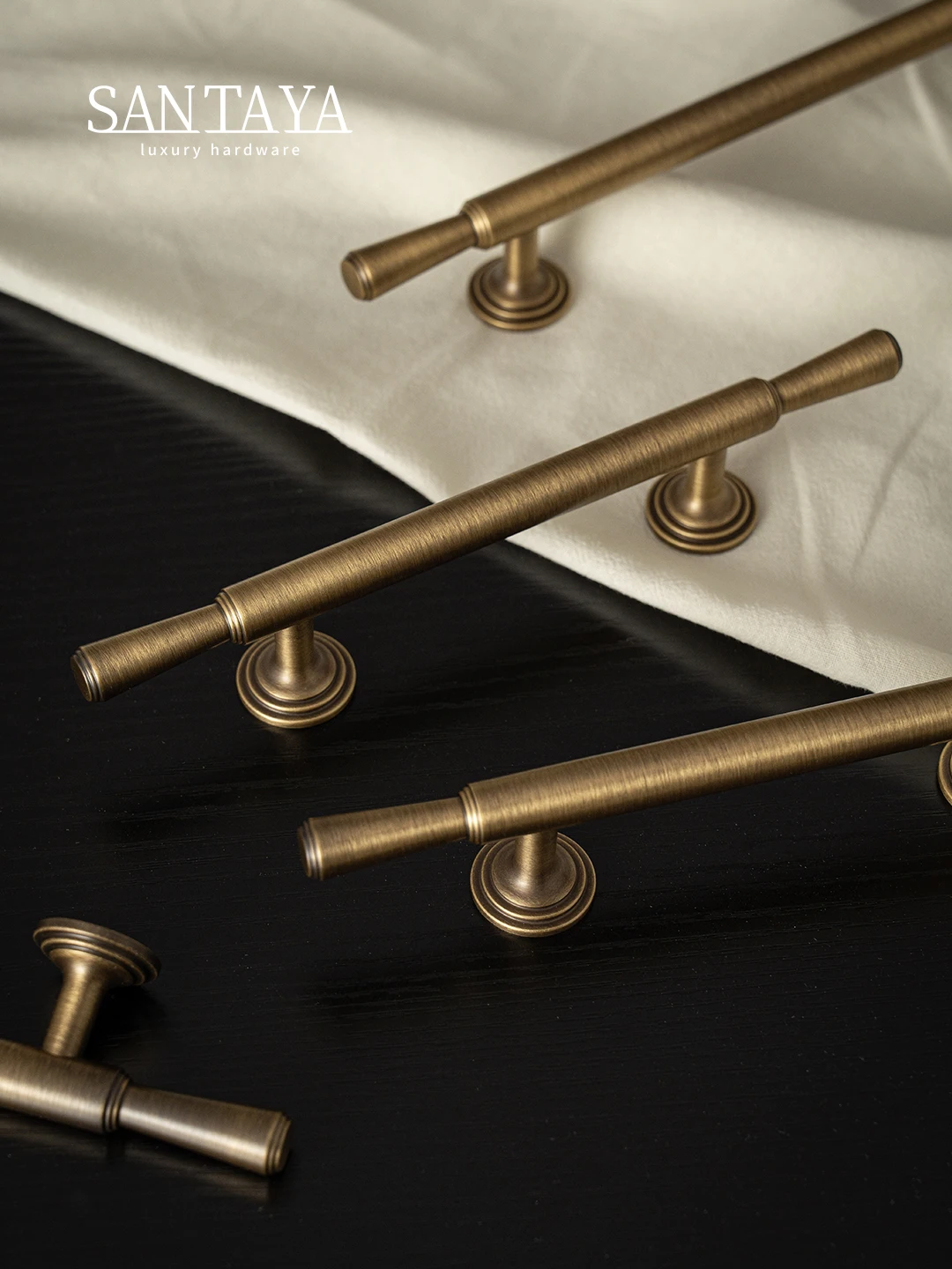 Santaya Solid Antique Brushed Brass Handles for Kitchen Cabinets Wardrobe Drawers T-bar Pull and Long Bronze Knobs for Furniture