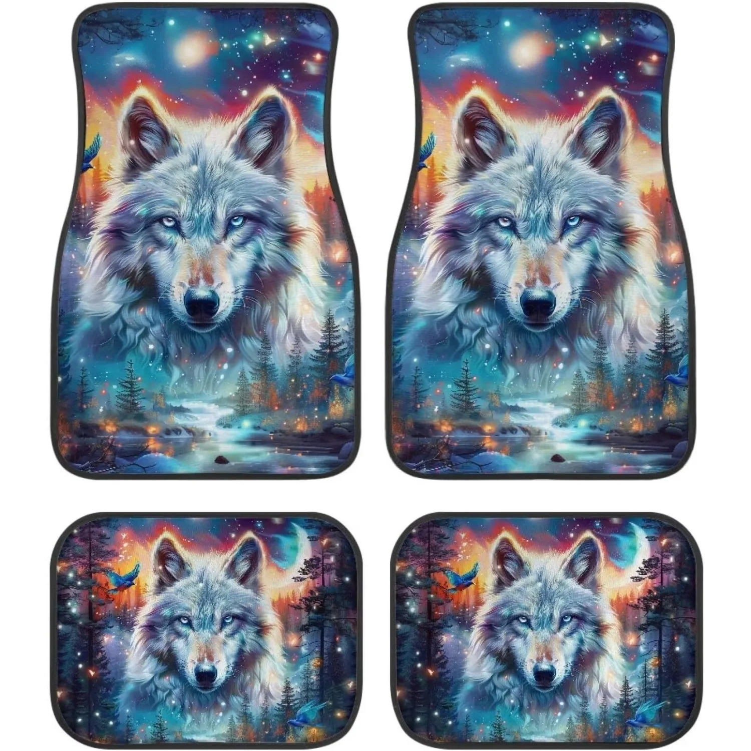 Wolf Forest 4pcs Car Floor Mat Set For Front And Rear, Providing All-Weather Protection And Anti-Slip Features For Vehicle Inter