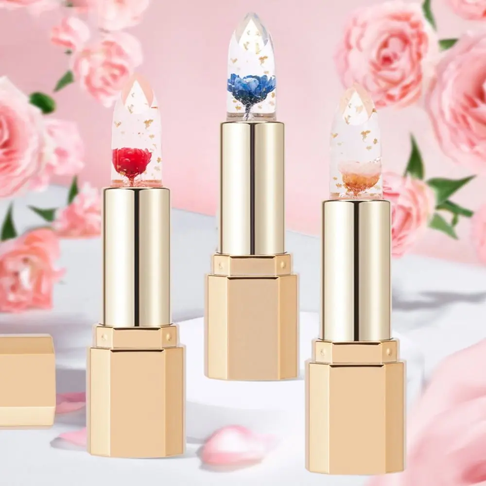 Lamina d'oro commestibile temperatura cambia colore Lip Blam trasparente impermeabile Jelly Flower rossetto antiaderente Cup Crystal Women