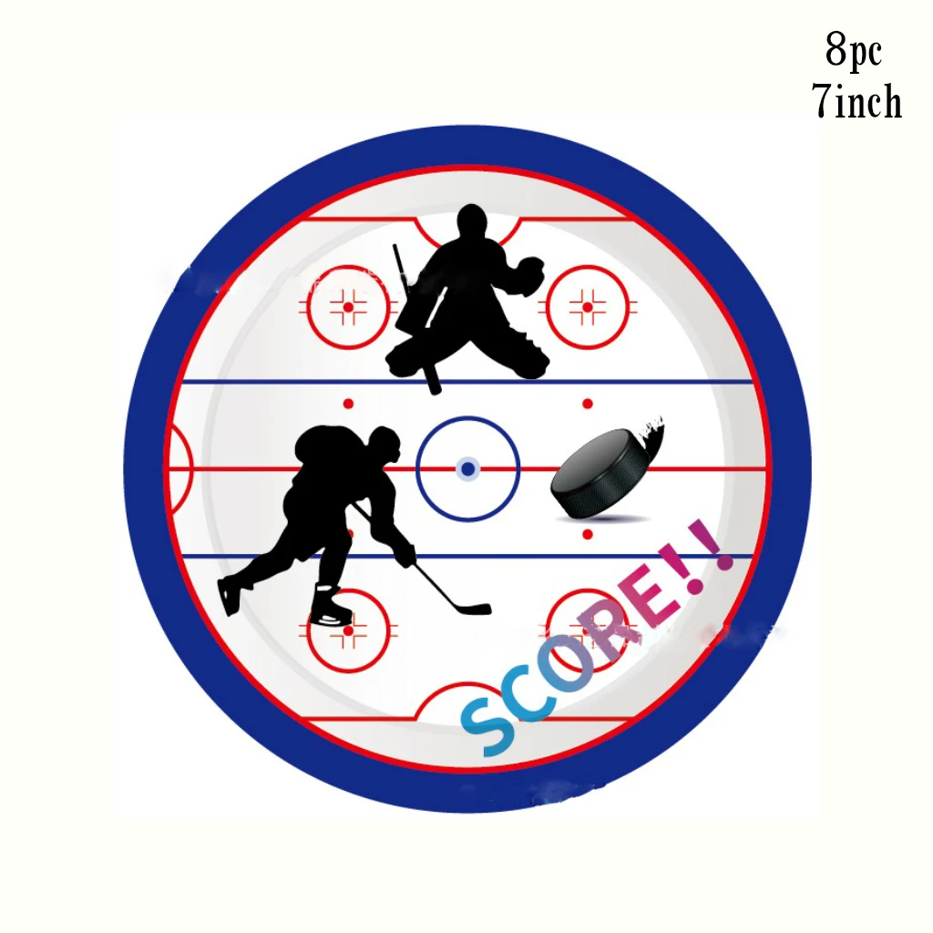 8Guests Ice Hockey Theme Birthday Party Disposable Tableware Puck Sportsman Plate Cups Napkins Ice Hockey Birthday Supplies