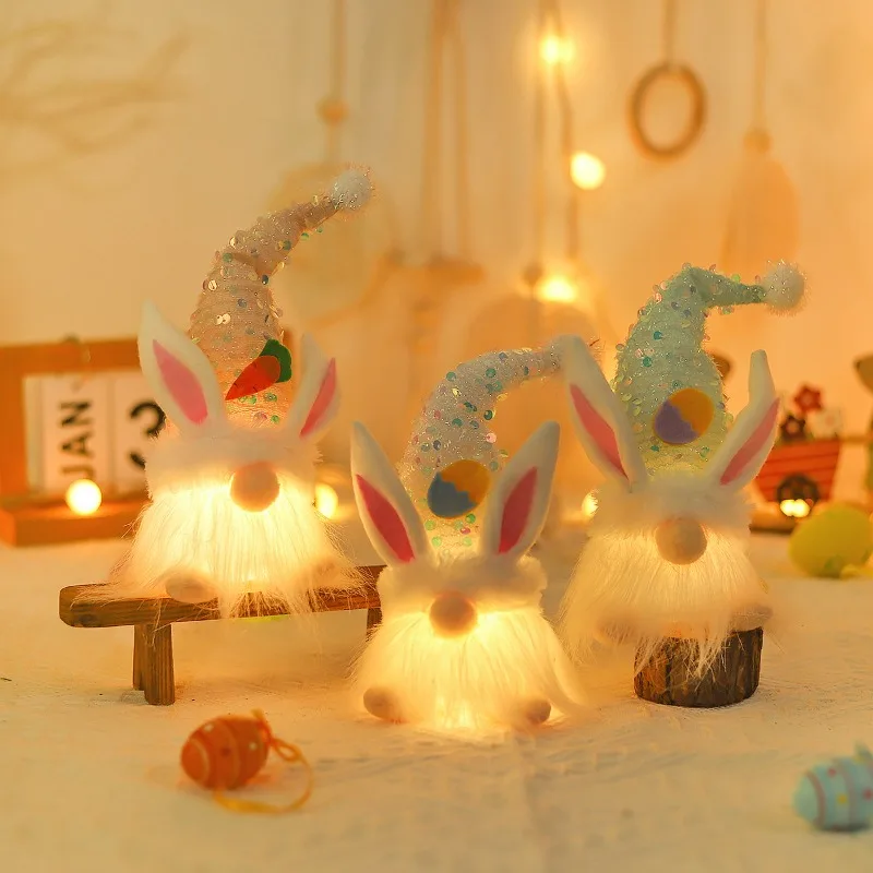 Glow in The Dark Faceless Bunny Doll Easter Gnome Figurine Creative Ornament for Home Decor Shelf Sitter Mystical Scene Display