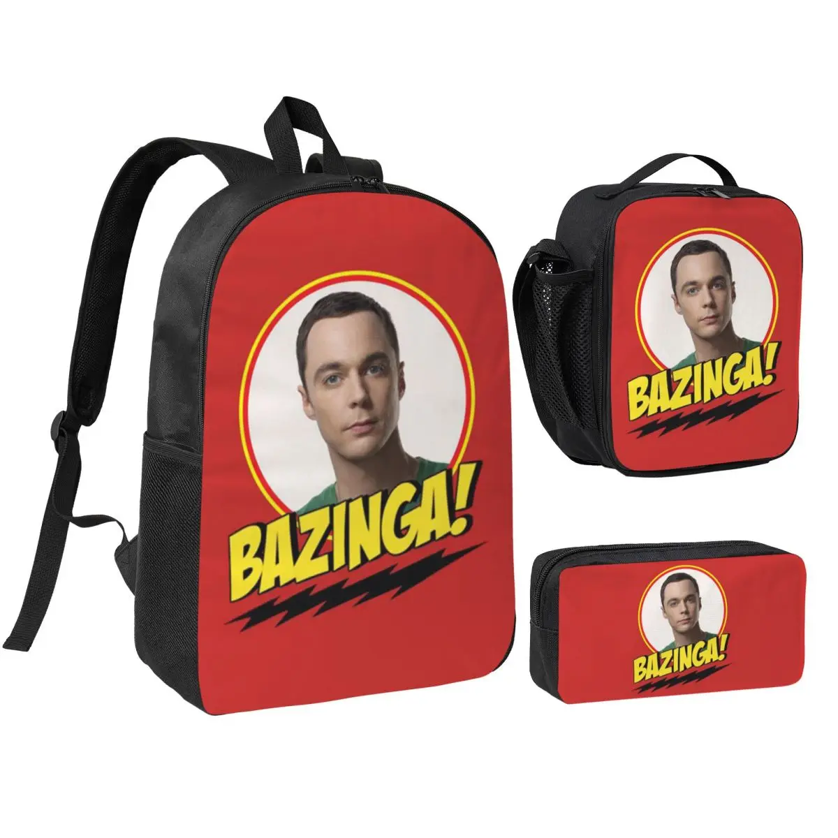 Bazinga The Big Bang Theory Backpack Boys Girls BookBag School Bag Shoulder Bags 3ps Insulated Lunch Bag Pencil Case