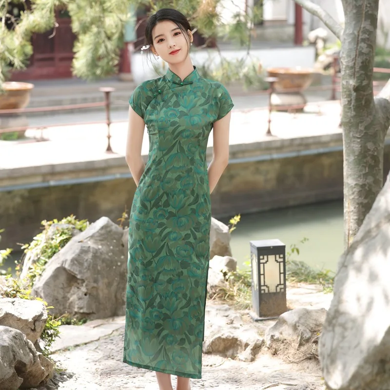 

Yourqipao Summer 2023 Dark Green Improved Cheongsam Young Model Gentle Elegant Girls Qipao Chinese Style Evening Dress for Women