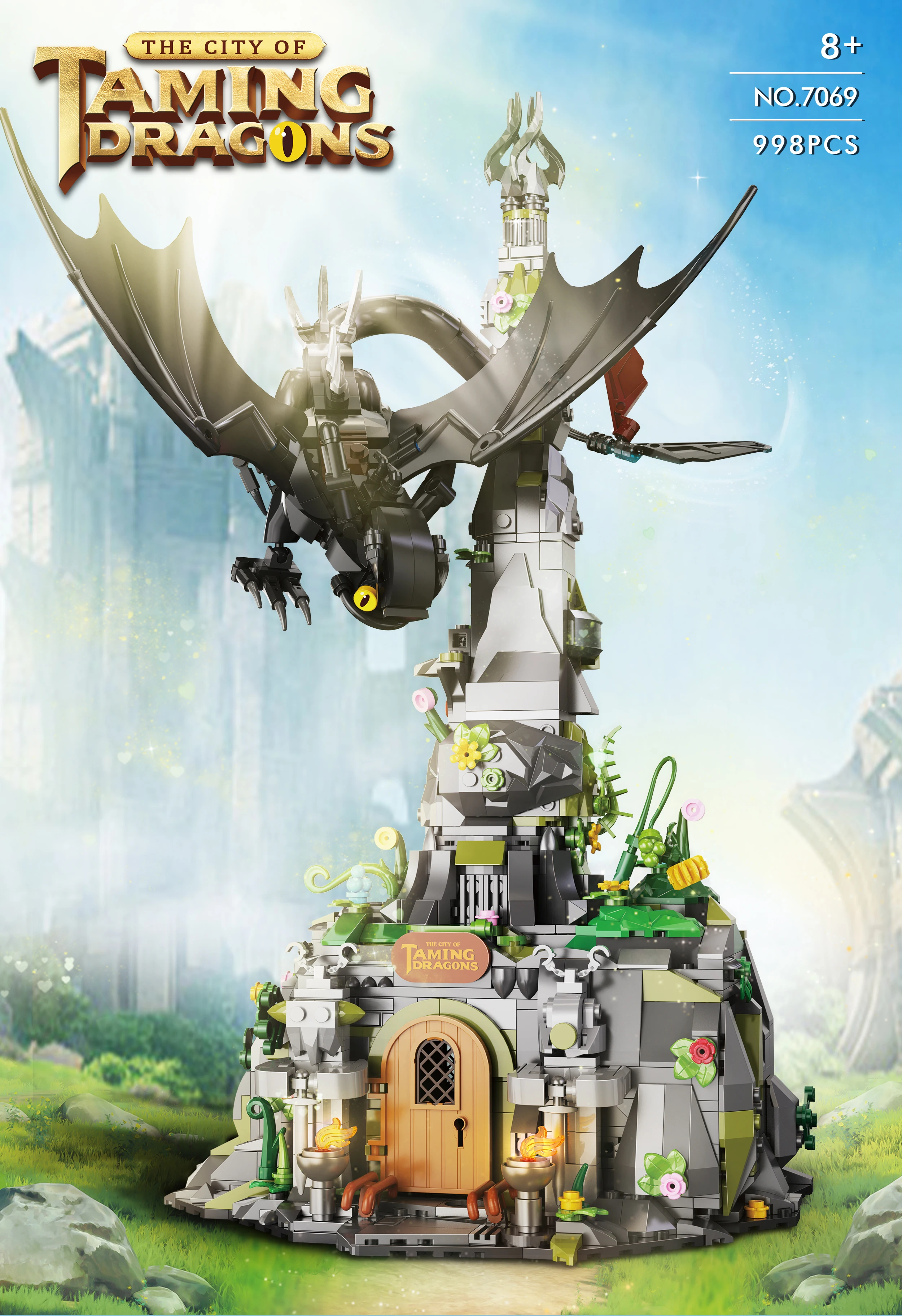 Juego de bloques de construcción de los dragones de la ciudad de dominar, modelo MOC, Kit de construcción, serie de películas creativas, juguetes, regalo para adultos y niños, 998 Uds.
