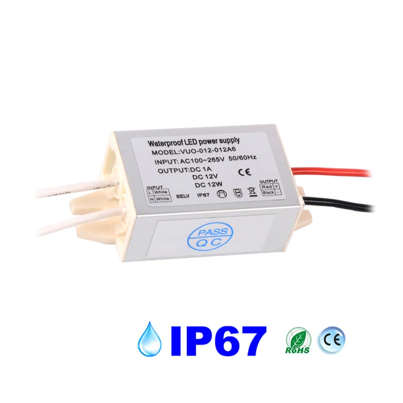 Slim Mini LED Driver Regulator AC120V 240V do DC 12V 24V IP67 12W Outdoor Garden Strip Light Transformer Switching Power Supply