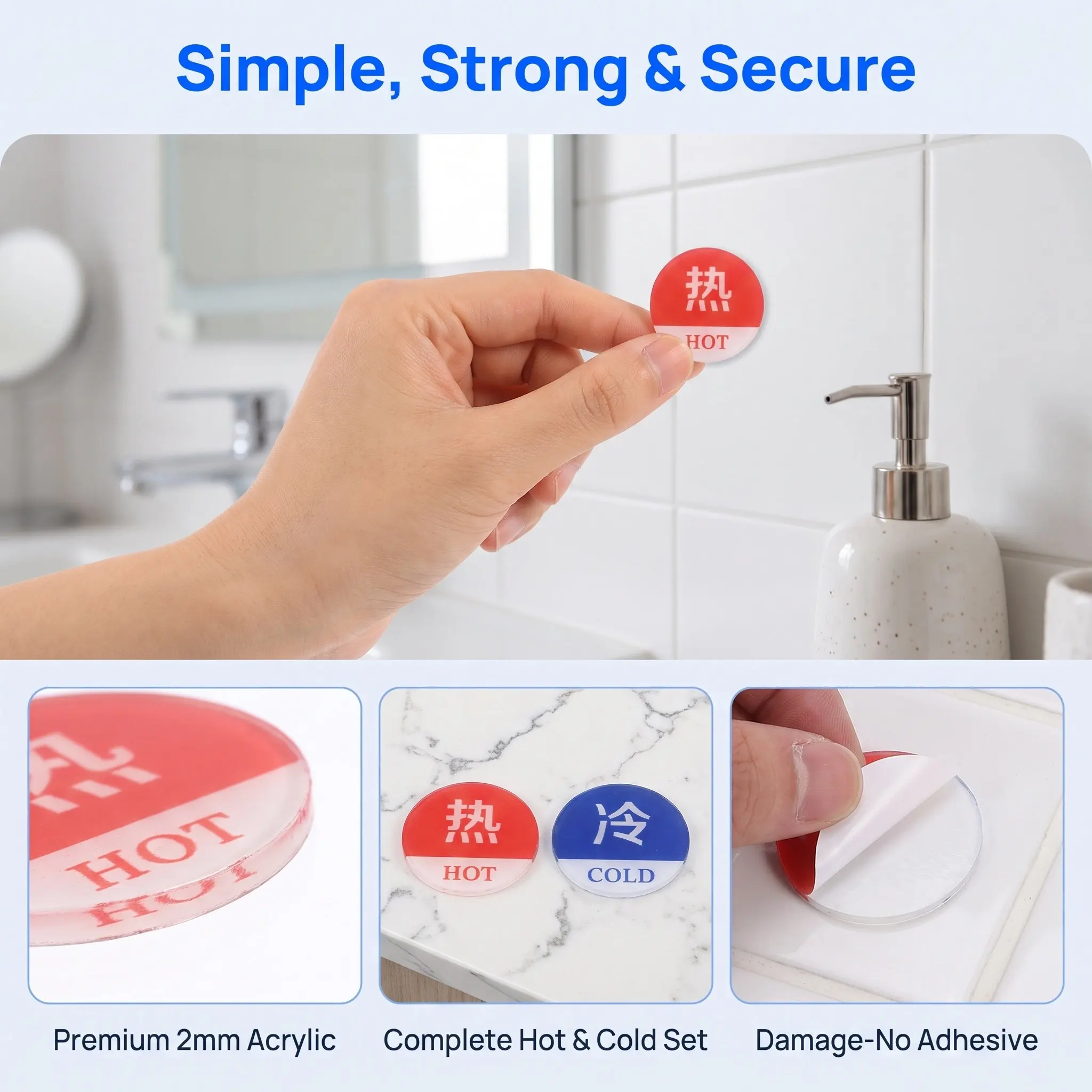 1Pair Hot and Cold Water Labels Acrylic Bathroom Faucet Stickers Clear Indicator Signs for Hotel Guesthouse Washroom Decor Use