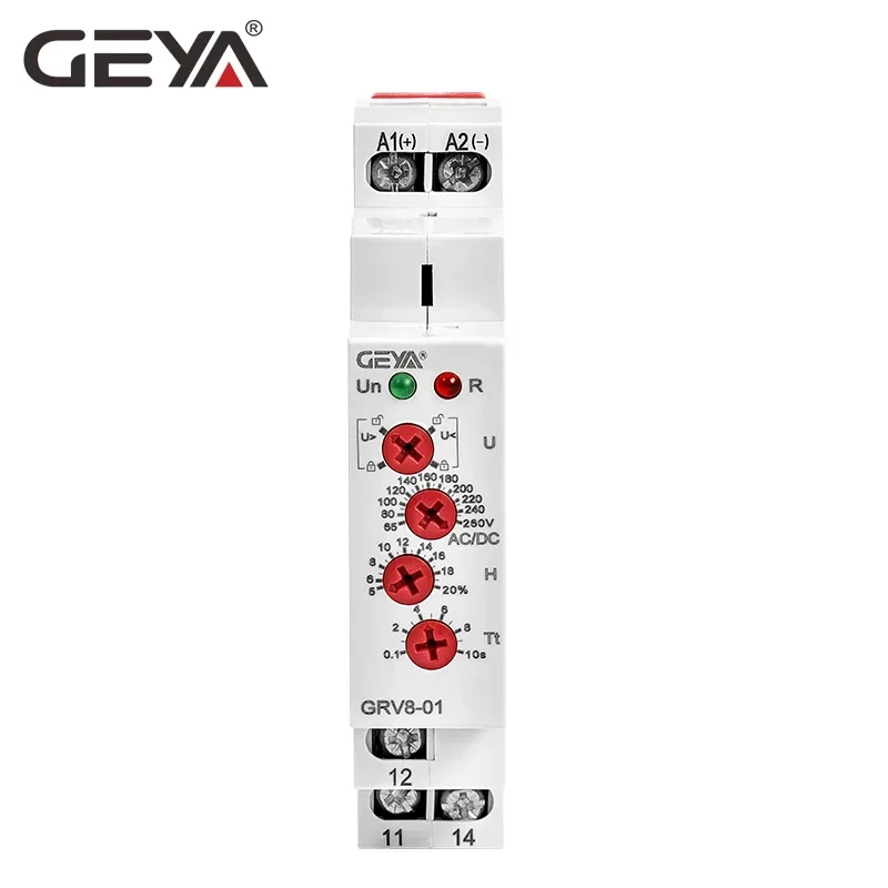 GEYA DC12V Voltage Relay Over-voltage or Undervoltage Protection Relay 220V 10A Electrical Voltage Monitoring Relay GRV8-01