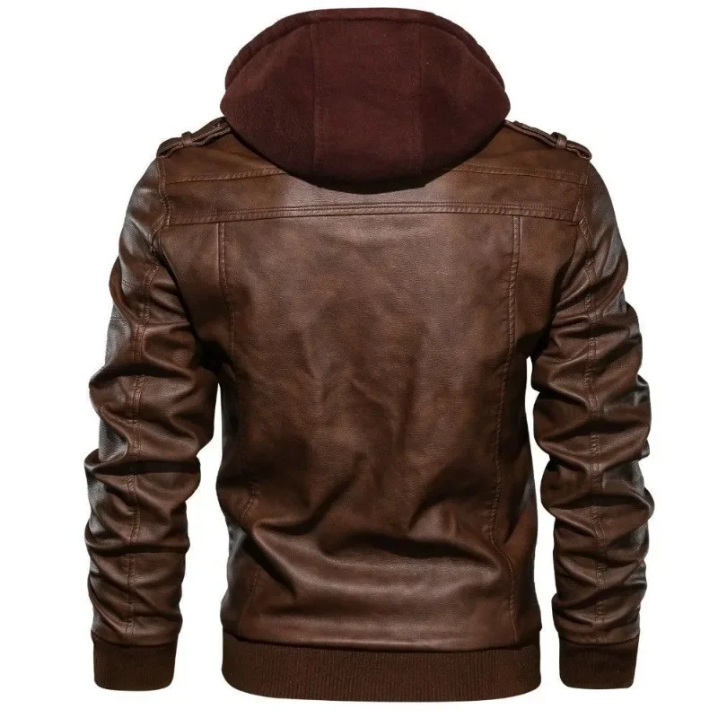 

Fashion Trend Motorcycle PU Leather Large-sized Middle-aged Young Coat Detachable Hat Casual Jacket Hooded Leather Jacket Men's