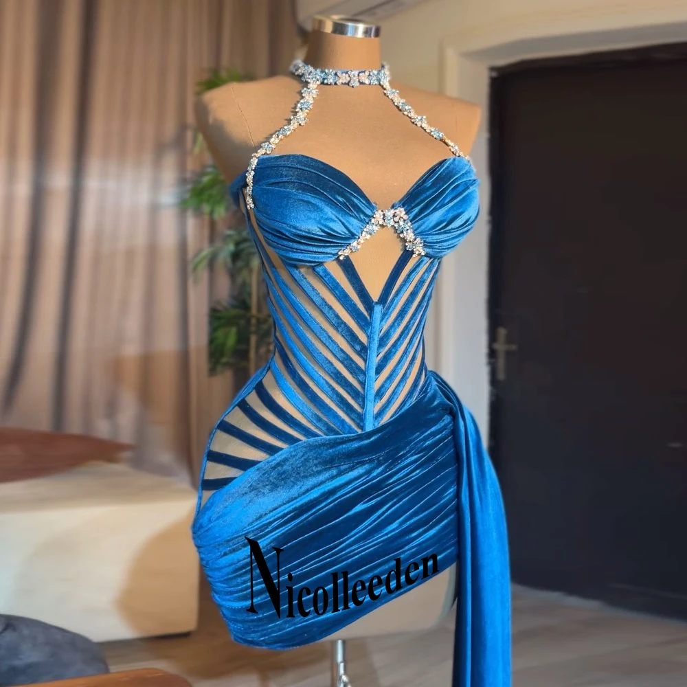 Nicolle Elegant Pleats Cocktail Dresses for Women Rhinestones Halter Sleeveless…