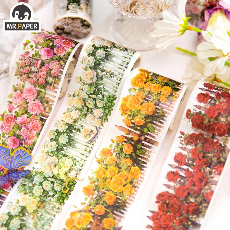 

Mr. Paper 4 Style Flower Fence Washi Tape Dream Manor Series Handbook Materials Decoration Collage Base Sticker Stationery