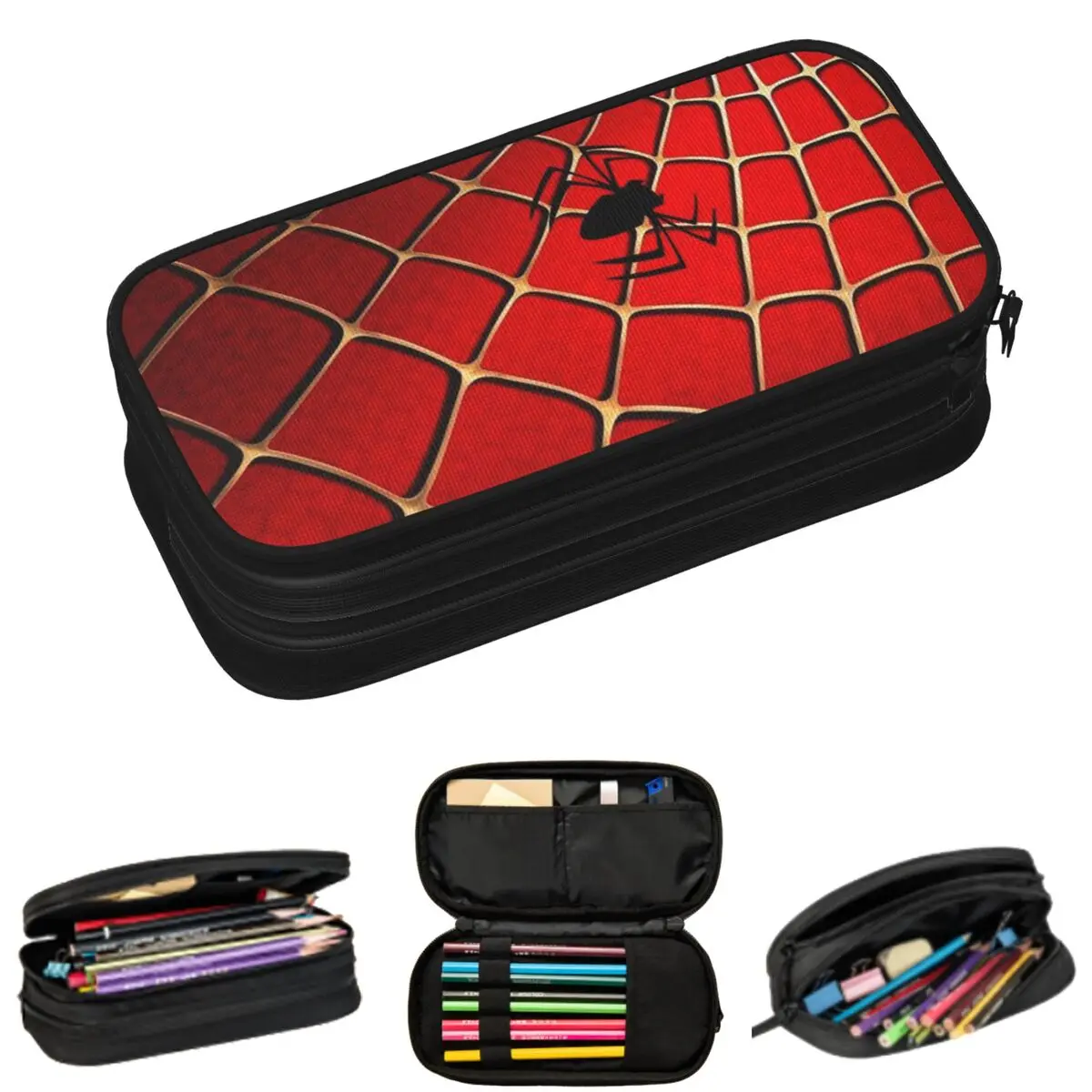 

Красные пеналы с черным узором в виде паука для школьников, пенал-коробка для ручек, сумка для карандашей, вместительный пенал-косметичка