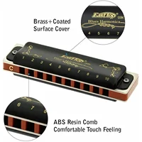 Armónica diatónica duradera Easttop T008K de 10 agujeros en cañas C de 1,2 mm Fácil flexión y sonido brillante Blues, lista para rock